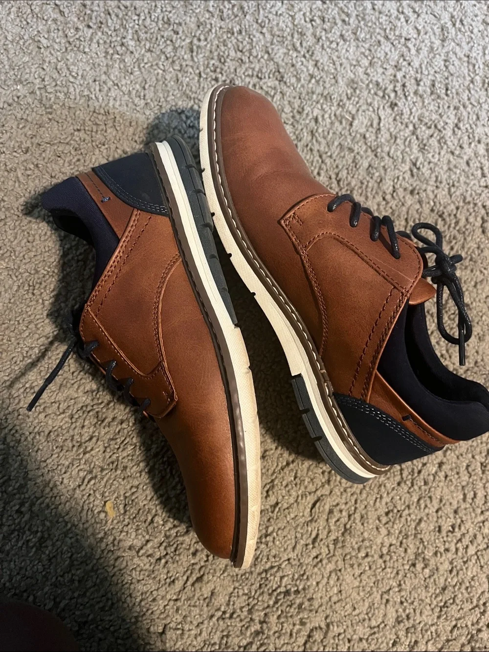 Boys Casual Brown Leather Lace-Up Shoes with Navy Accents